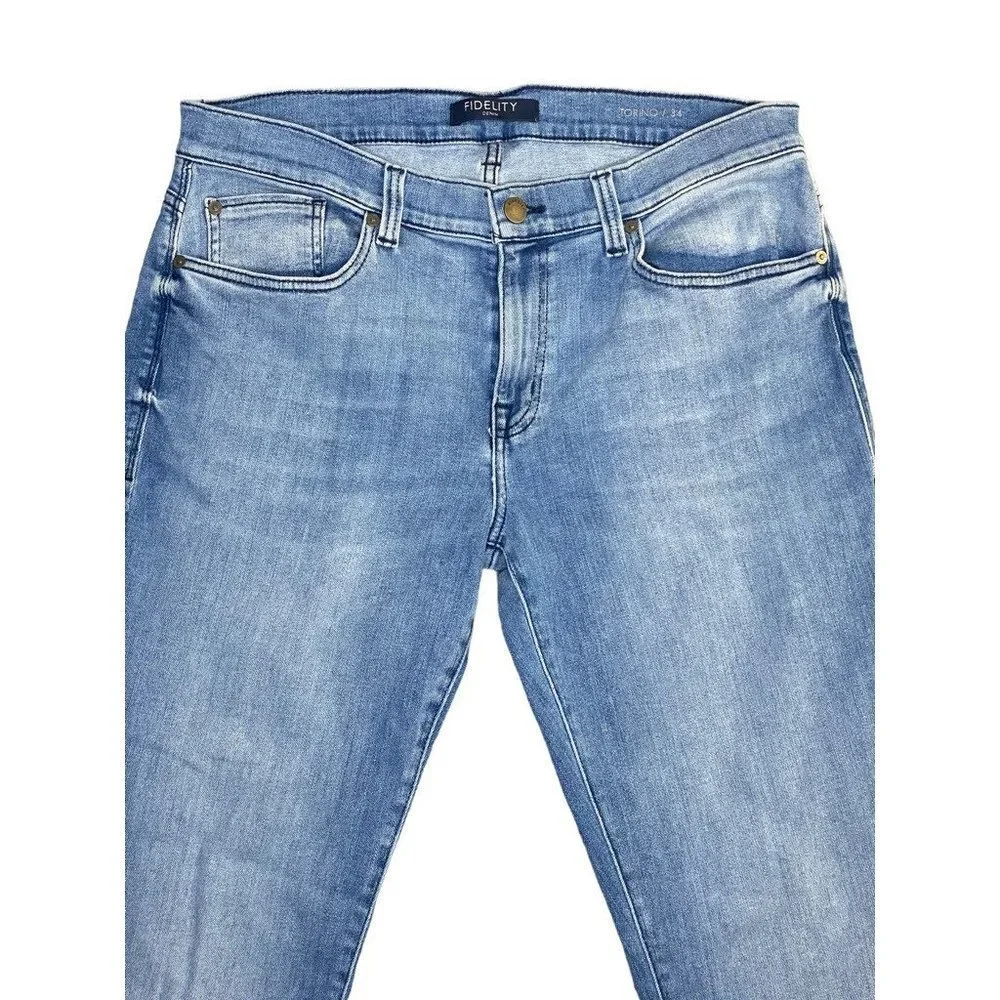 Fidelity Mens Torino Classic Straight Jeans Blue Stretch Light Wash Denim 34 New